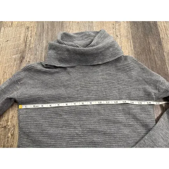 Adrienne Vittadini 100% Extra Fine Merino Wool Cowl Neck Ribbed Sweater Gray S - Picture 4 of 5